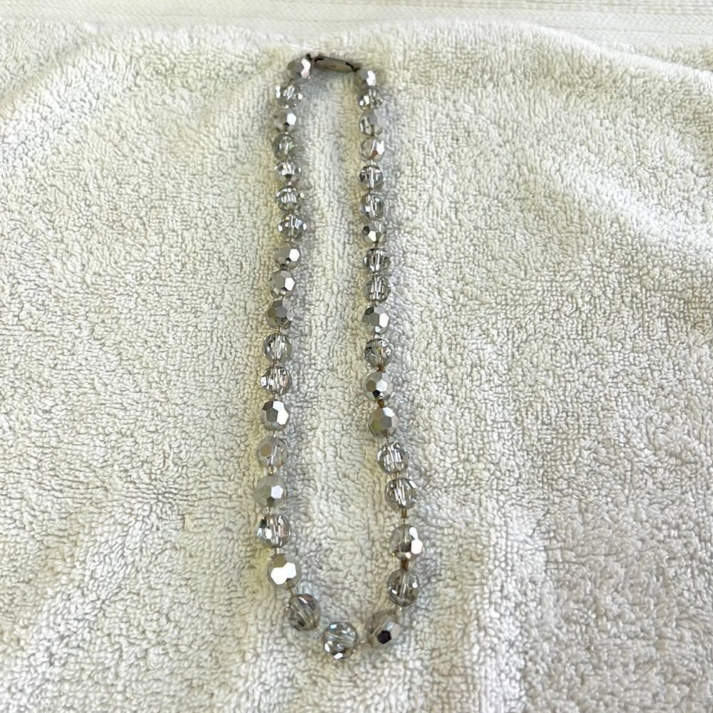 Vintage Mirror and Clear Faceted Bead Necklace